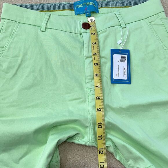$110 Michael's NWT Mens 32 Green Cotton Blend Chino Shorts Preppy Sporty Stretch - Picture 5 of 7